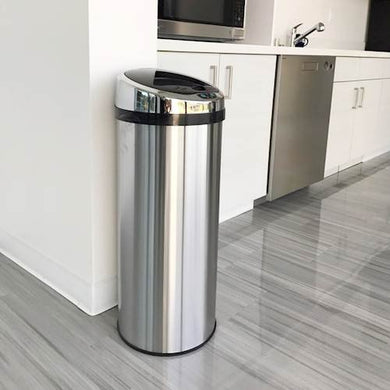 iTouchless - 13-Gal. Round Touchless Trash Can - Stainless Steel